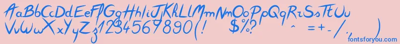Featherscript-Schriftart – Blaue Schriften auf rosa Hintergrund