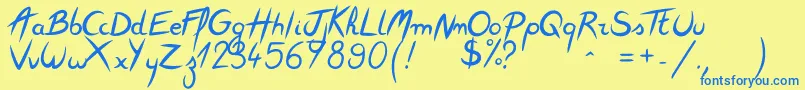 Fonte Featherscript – fontes azuis em um fundo amarelo
