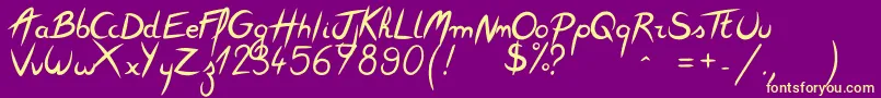 Featherscript-Schriftart – Gelbe Schriften auf violettem Hintergrund
