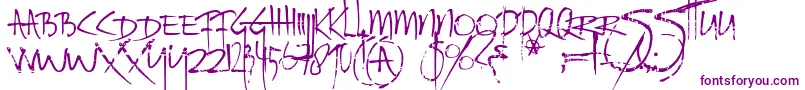 Ratinfestedmailbox-Schriftart – Violette Schriften auf weißem Hintergrund