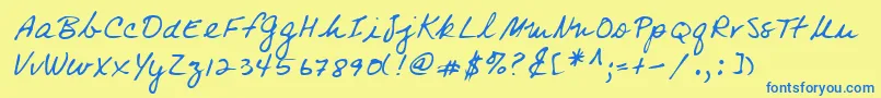 フォントLehn083 – 青い文字が黄色の背景にあります。