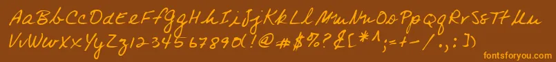 フォントLehn083 – オレンジ色の文字が茶色の背景にあります。