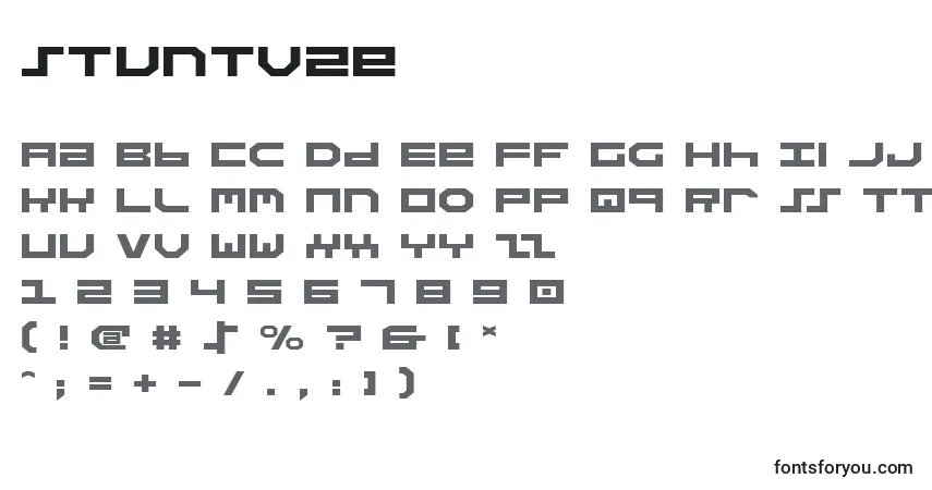 A fonte Stuntv2e – alfabeto, números, caracteres especiais