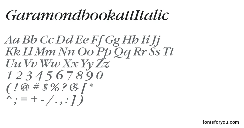 A fonte GaramondbookattItalic – alfabeto, números, caracteres especiais