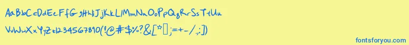フォントHanobot – 青い文字が黄色の背景にあります。
