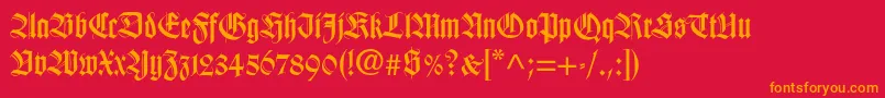 Wilhelmklingsporgotisch-Schriftart – Orangefarbene Schriften auf rotem Hintergrund