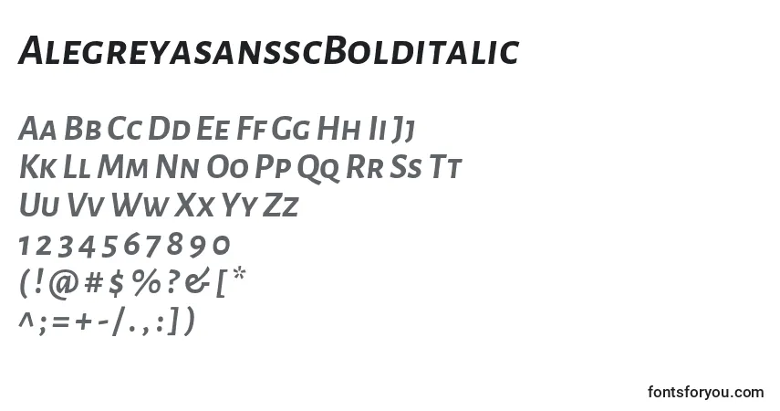 A fonte AlegreyasansscBolditalic – alfabeto, números, caracteres especiais