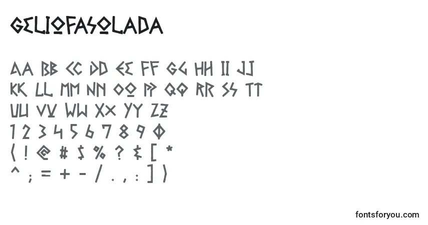 Schriftart GelioFasolada – Alphabet, Zahlen, spezielle Symbole