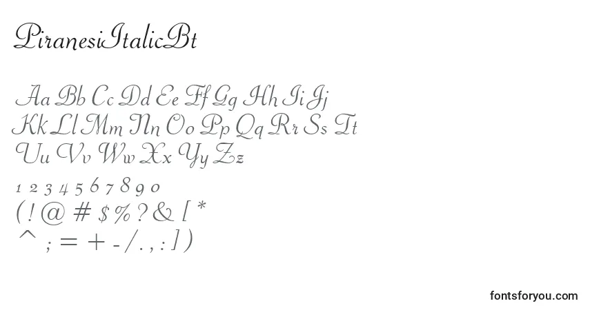 A fonte PiranesiItalicBt – alfabeto, números, caracteres especiais
