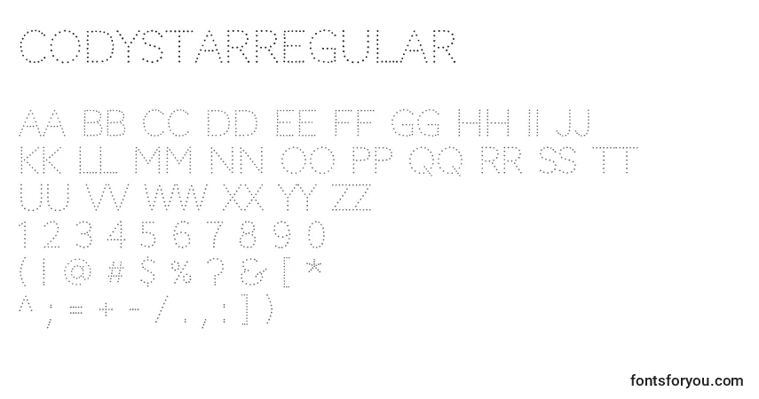 characters of codystarregular font, letter of codystarregular font, alphabet of  codystarregular font