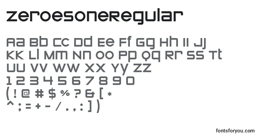 Czcionka ZeroesoneRegular – alfabet, cyfry, specjalne znaki