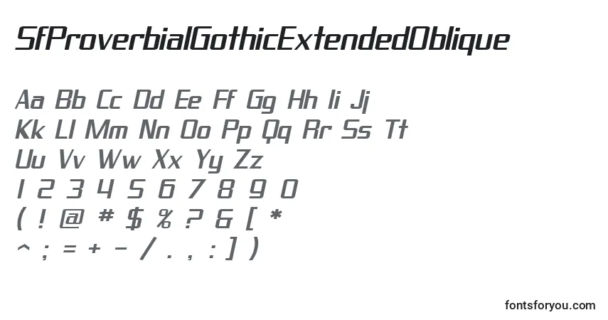 Czcionka SfProverbialGothicExtendedOblique – alfabet, cyfry, specjalne znaki