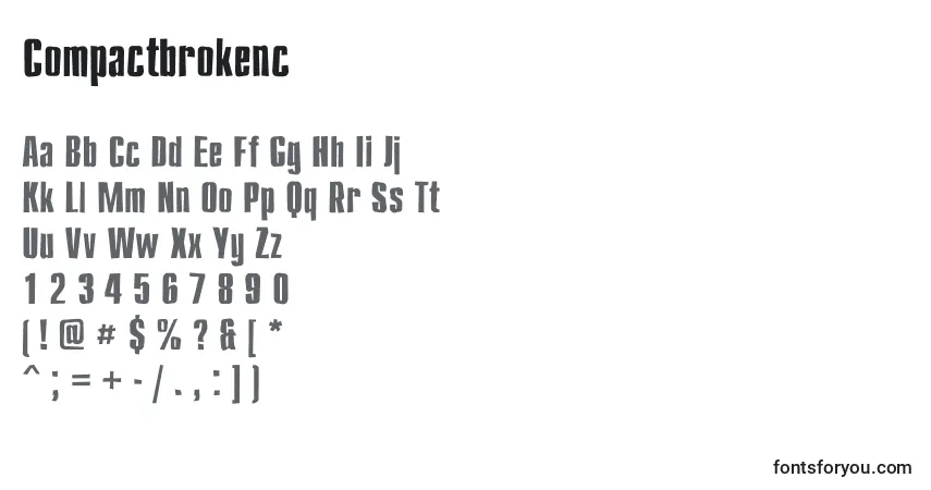 A fonte Compactbrokenc – alfabeto, números, caracteres especiais