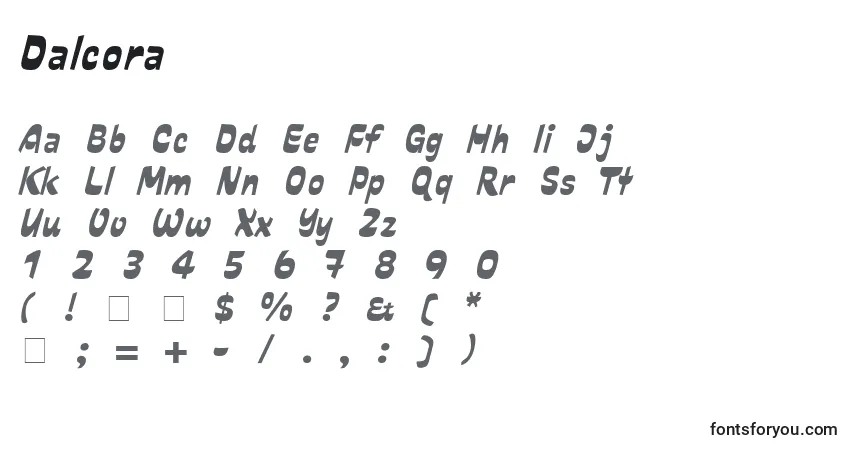 Fuente Dalcora - alfabeto, números, caracteres especiales