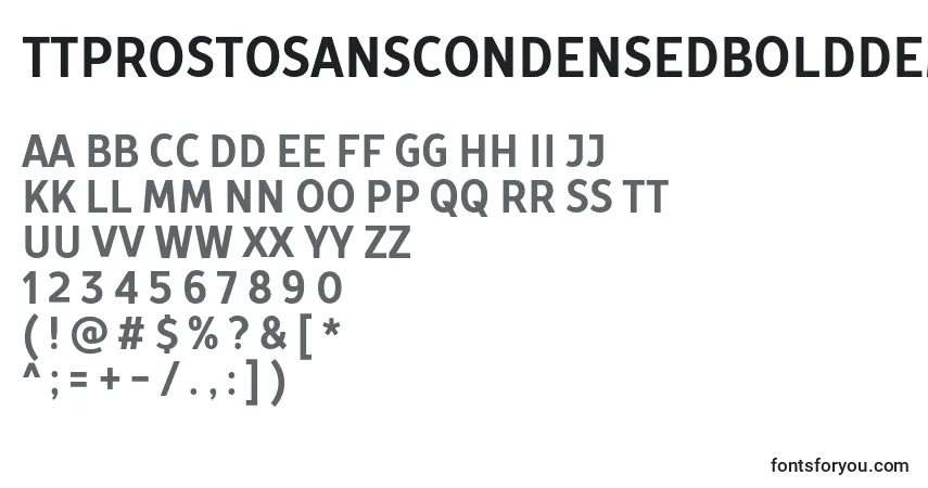 A fonte TtProstoSansCondensedBoldDemo – alfabeto, números, caracteres especiais