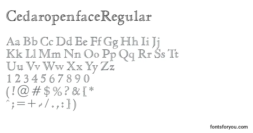 Schriftart CedaropenfaceRegular – Alphabet, Zahlen, spezielle Symbole