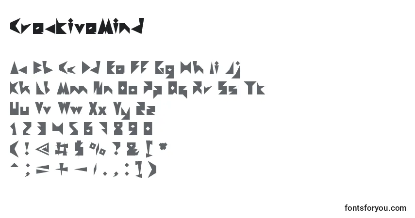 A fonte CreativeMind – alfabeto, números, caracteres especiais