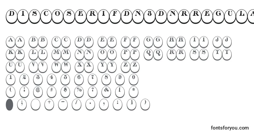 Czcionka Discoserifdn3DnrRegular – alfabet, cyfry, specjalne znaki