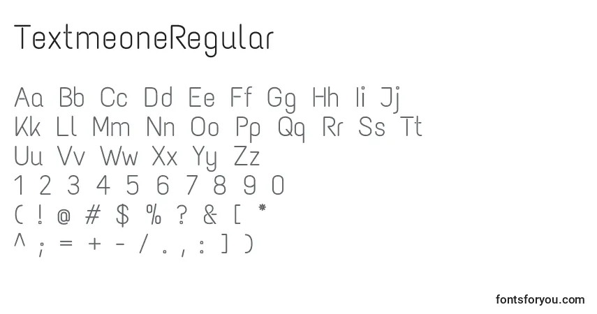 Schriftart TextmeoneRegular – Alphabet, Zahlen, spezielle Symbole