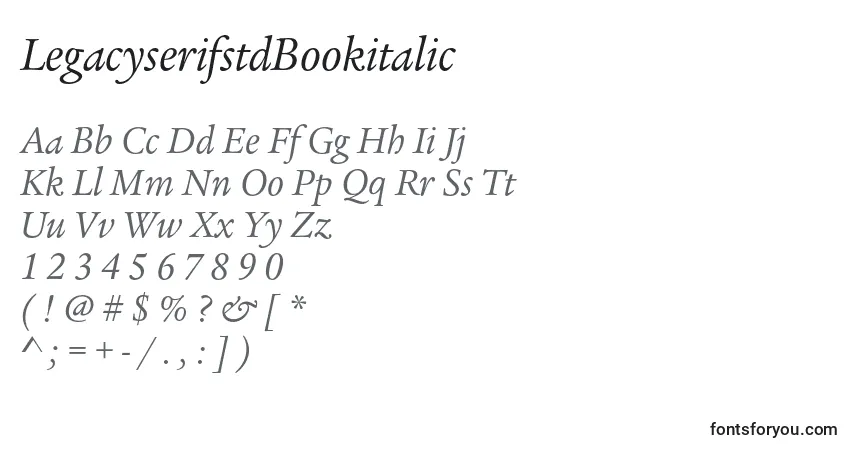 A fonte LegacyserifstdBookitalic – alfabeto, números, caracteres especiais