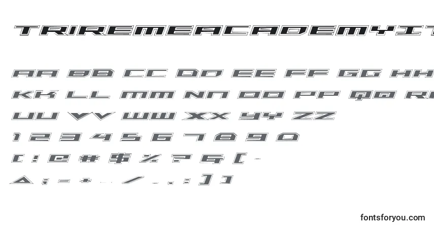 Schriftart TriremeAcademyItalic – Alphabet, Zahlen, spezielle Symbole