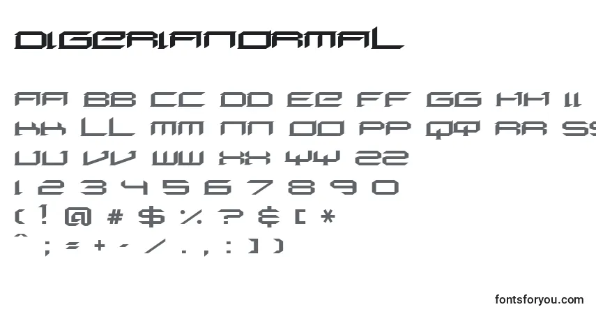 Czcionka DigeriaNormal – alfabet, cyfry, specjalne znaki