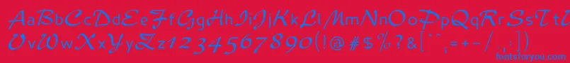 Madameflacon-Schriftart – Blaue Schriften auf rotem Hintergrund