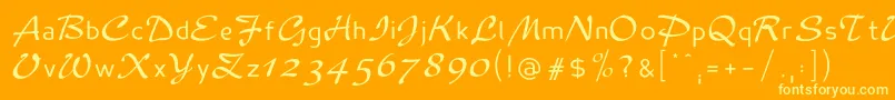 Madameflacon-Schriftart – Gelbe Schriften auf orangefarbenem Hintergrund