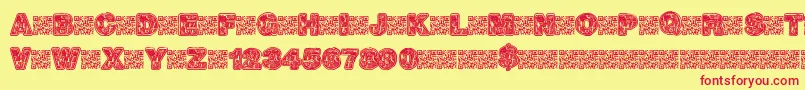 Hotrocks-Schriftart – Rote Schriften auf gelbem Hintergrund