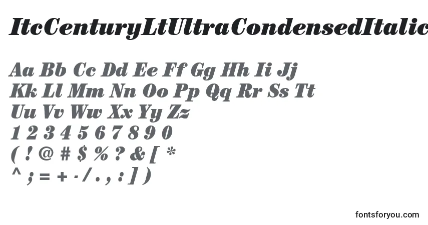 ItcCenturyLtUltraCondensedItalic-fontti – aakkoset, numerot, erikoismerkit