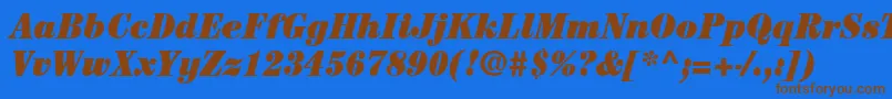 フォントItcCenturyLtUltraCondensedItalic – 茶色の文字が青い背景にあります。