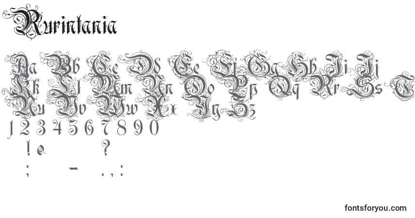 A fonte Rurintania – alfabeto, números, caracteres especiais