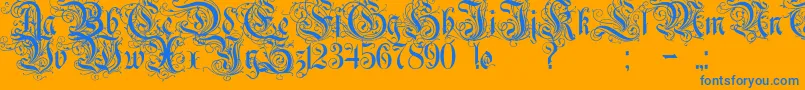 Rurintania-Schriftart – Blaue Schriften auf orangefarbenem Hintergrund