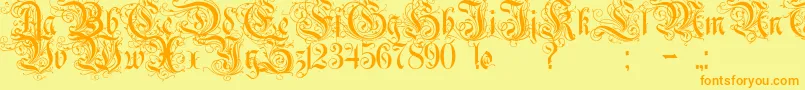 Rurintania-Schriftart – Orangefarbene Schriften auf gelbem Hintergrund