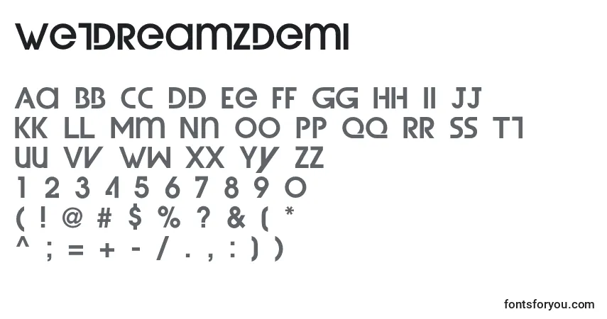 Schriftart WetDreamzDemi – Alphabet, Zahlen, spezielle Symbole