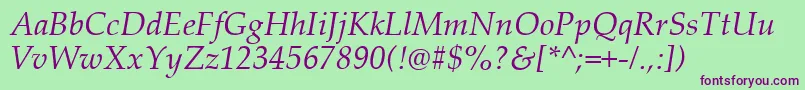 PalatinoLinotypeРљСѓСЂСЃРёРІ Font – Purple Fonts on Green Background