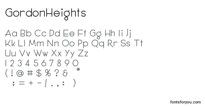 A fonte GordonHeights – alfabeto, números, caracteres especiais