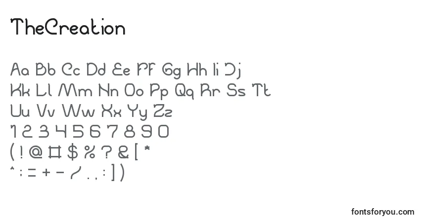 Czcionka TheCreation – alfabet, cyfry, specjalne znaki