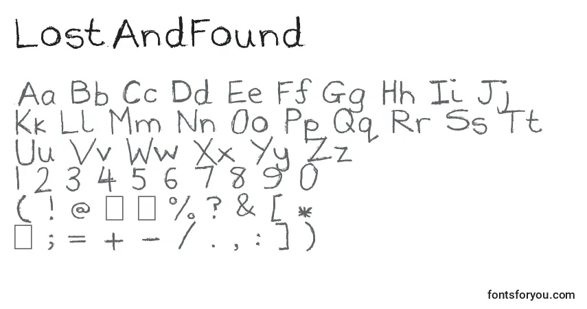 A fonte LostAndFound – alfabeto, números, caracteres especiais