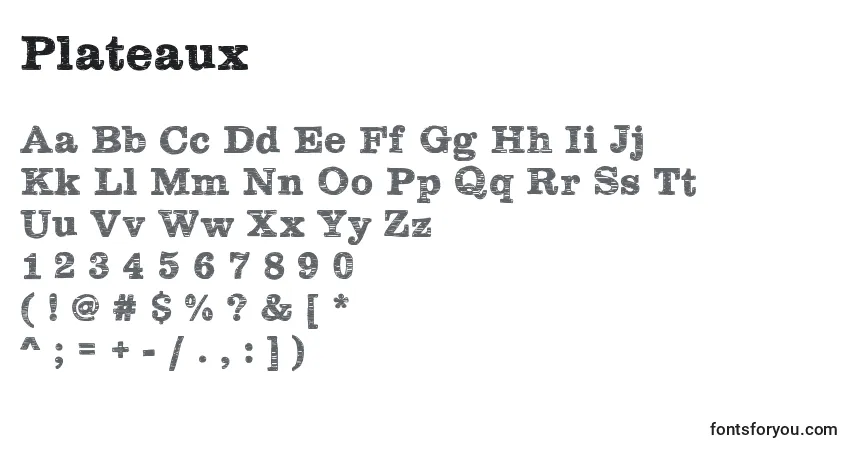 Schriftart Plateaux – Alphabet, Zahlen, spezielle Symbole
