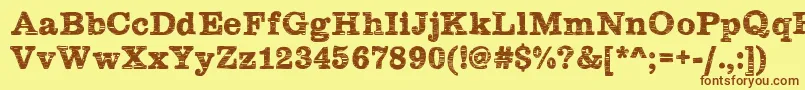 フォントPlateaux – 茶色の文字が黄色の背景にあります。