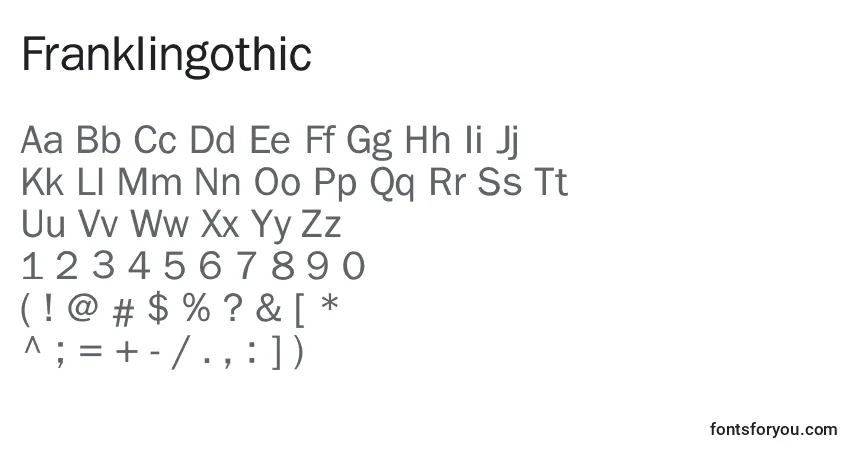 Franklingothic-fontti – aakkoset, numerot, erikoismerkit