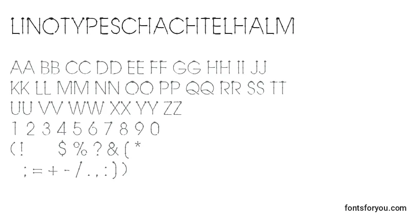 Czcionka Linotypeschachtelhalm – alfabet, cyfry, specjalne znaki