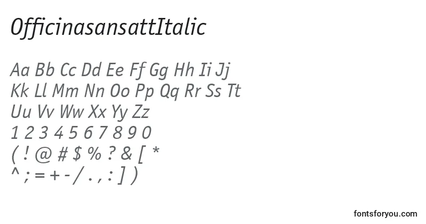 Schriftart OfficinasansattItalic – Alphabet, Zahlen, spezielle Symbole