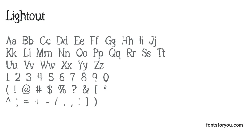 A fonte Lightout – alfabeto, números, caracteres especiais