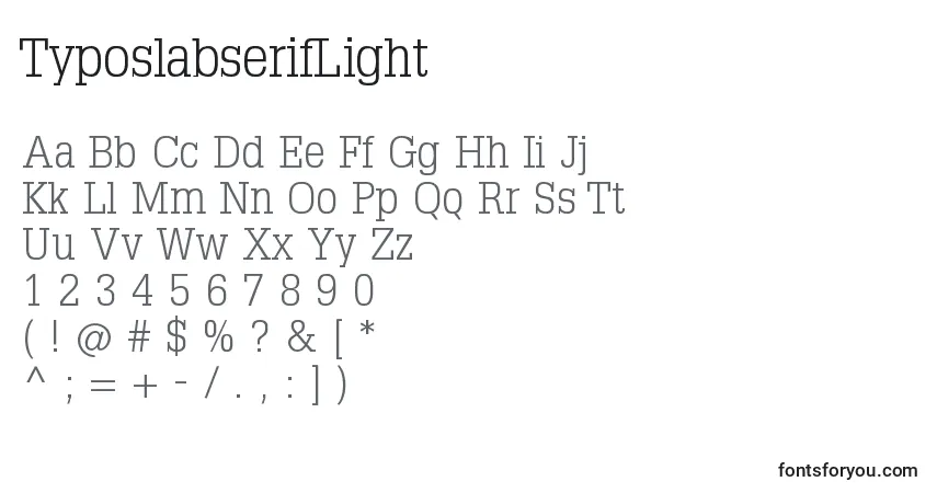 Czcionka TyposlabserifLight – alfabet, cyfry, specjalne znaki