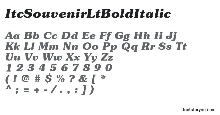 A fonte ItcSouvenirLtBoldItalic – alfabeto, números, caracteres especiais
