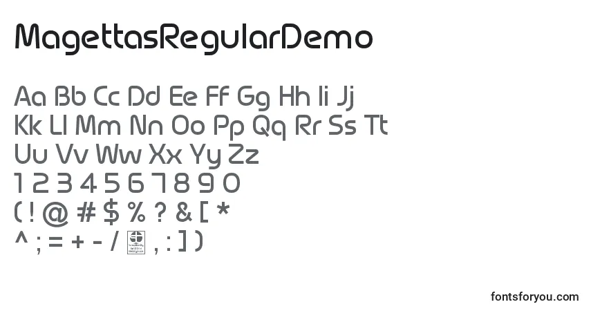 Шрифт MagettasRegularDemo – алфавит, цифры, специальные символы