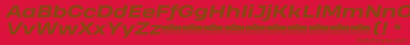Fonte HeadingProWideExtraboldItalicTrial – fontes marrons em um fundo vermelho