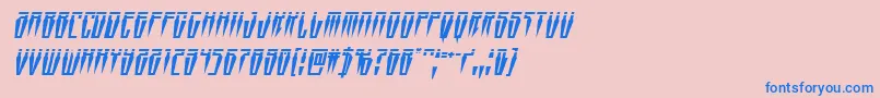 Swordtoothlaserital-Schriftart – Blaue Schriften auf rosa Hintergrund